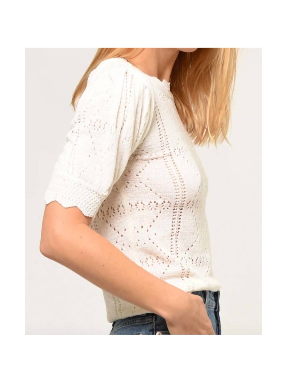 GREYLIN Vanessa Pointelle Tie Back Knit Top Sz M - Picture 3 of 9